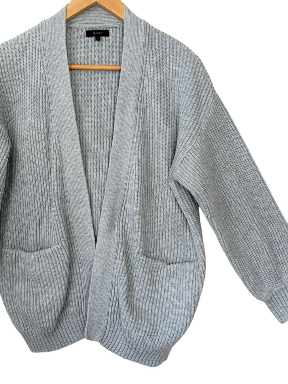 Quince 100% Organic Cotton Oversized Open Cardigan Chunky Sweater Pockets Grey S